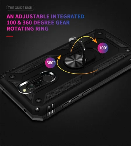 Vista 2 de YaHan Funda para Xiaomi Redmi 8A / Redmi 8, anillo giratorio de 360 grados, soporte híbrido, resistente, de doble capa, a prueba de golpes, con Negro