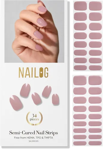 Vista 26 de NAILOG - Tiras de uñas de gel semicuradas 34 piezas Compra 2 y obtén 1 lámpara ultravioleta Calcomanías de esmalte de uñas duraderas con acabado
