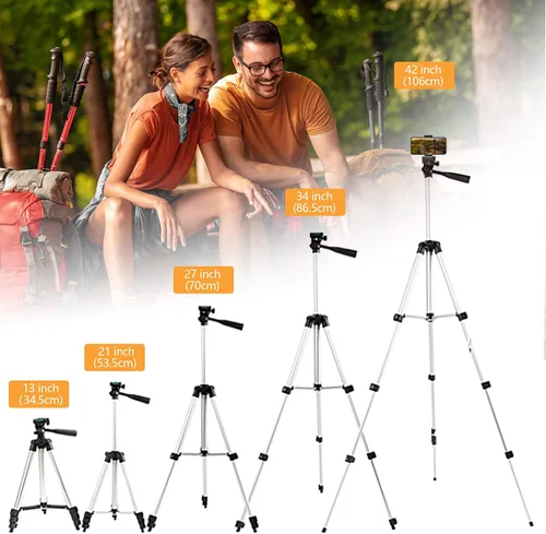 Vista 2 de LINKCOOL Trípode de teléfono, trípode de 42 pulgadas para iPhone, trípode ligero de viaje para iPhone/Android Smartphone con soporte para teléfono