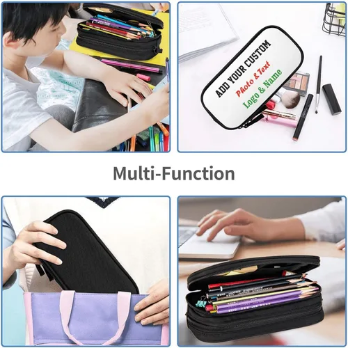 Vista 6 de Caja de lápices personalizada con foto, texto/nombre, estuche personalizado para niños y niñas, bolsa de almacenamiento de lona de gran capacidad