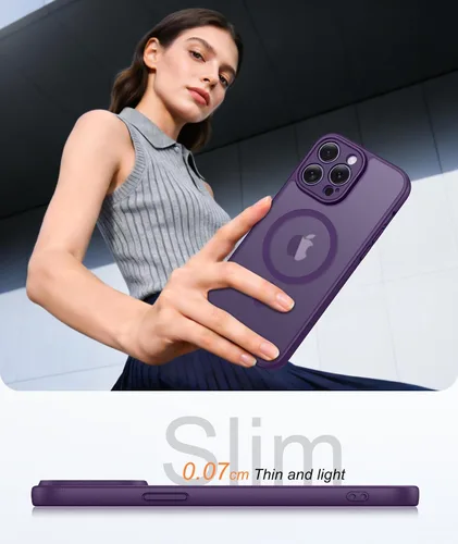Vista 475 de FNTCASE Funda para iPhone 17 Pro: Fundas delgadas translúcidas de color azul claro compatibles con MagSafe, protección completa de la cámara