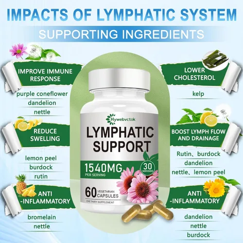 Vista 6 de Suplementos de drenaje linfático de 1540 mg, suplemento de apoyo del sistema linfático para mujeres y hombres con diente de león, cuchillas