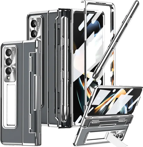 Vista 9 de Funda transparente para Samsung Galaxy Z Fold 3 con soporte para bolígrafo S y bolígrafo, diseño de una pieza con protector de bisagra Protector