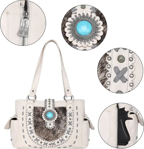 Vista 3 de Trinity Ranch Western - Bolsa de mano para mujer, colección de piel de vacuno, bolso de mano oculto