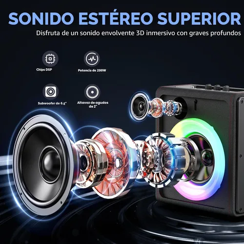 Vista 2 de Máquina de karaoke, altavoz portátil Bluetooth 5.3 con 2 micrófonos inalámbricos para adultos, sistema PA con corrección de tono y ajuste de eco