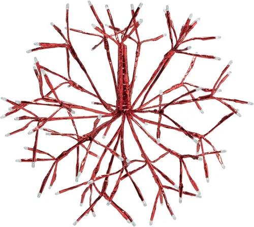 Vista 8 de Alpine Corporation Adorno de copo de nieve colgante en 3D de ramita de Navidad para interiores de 10 pulgadas de alto, con luces LED, rojo