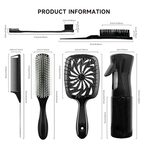 Vista 6 de Set de 11 piezas de cepillo para el cabello, cepillo para desenredar y botella de spray, 3 piezas de cepillo de pelo liso para niños pequeños
