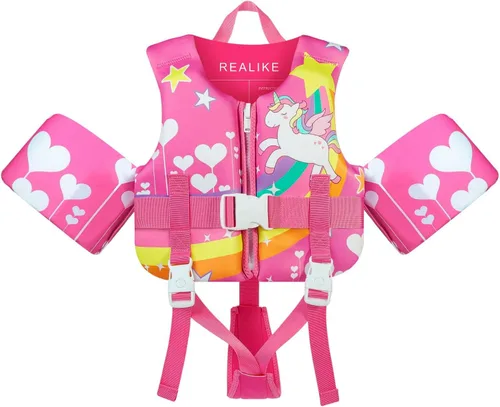 Vista 7 de REALIKE Kids Swim Vest for Toddler Adjustable Safety Strap Swimming Aids for Toddlers Children Float Swimsuit, Suitable for Age 2-10 Years/22-88lbs