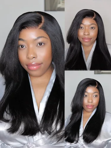Vista 26 de Nadula Peluca Bob Recta Yaki Degradado Marrón Castaño con Cordón de Cabello Humano - Sin Pegamento Precortada 13X4 HD Pre Todo Peluca Frontal