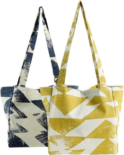 Vista 17 de HPD Half Price Drapes Bolsas de compras reutilizables para comestibles, paquete de 2 bolsas de algodón ligeras PRCT-GB81602-ST, Aiden Geometric