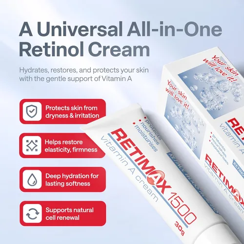 Vista 2 de 1500 Vitamina A, retinol, ungüento protector, crema antiarrugas antienvejecimiento para piel sensible y deshidratada, 1.06 oz