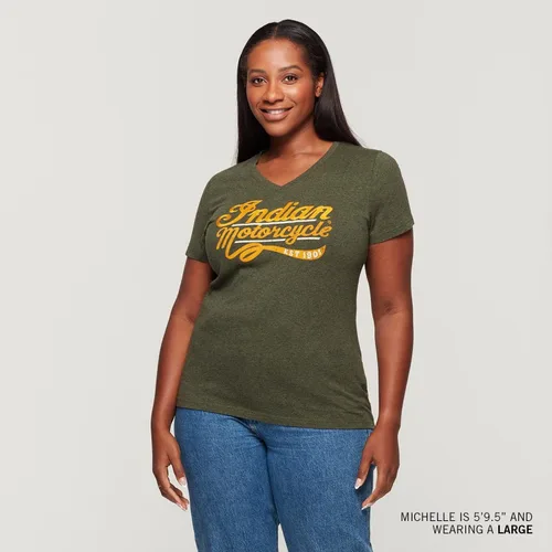 Vista 5 de Indian Motorcycle Camiseta de mujer con estampado bordado mixto, caqui