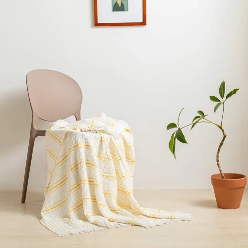 Vista 13 de Simple&Opulence Manta de muselina de algodón a rayas teñidas para cama, sofá, manta tejida de punto con borlas, suave, ligera, acogedora, prelavada