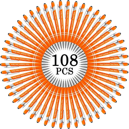Vista 67 de Aolun Bolígrafo personalizado, bolígrafo grabado personalizado con lápiz capacitivo, 12 unidades, metal suave al tacto, introduce el nombre, Naranja