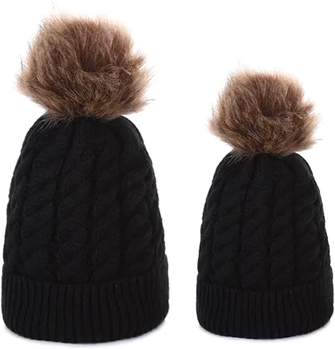 Vista 2 de Gorro de punto cálido de invierno para padres e hijos, para madre e hijahijo, gorro de punto familiar