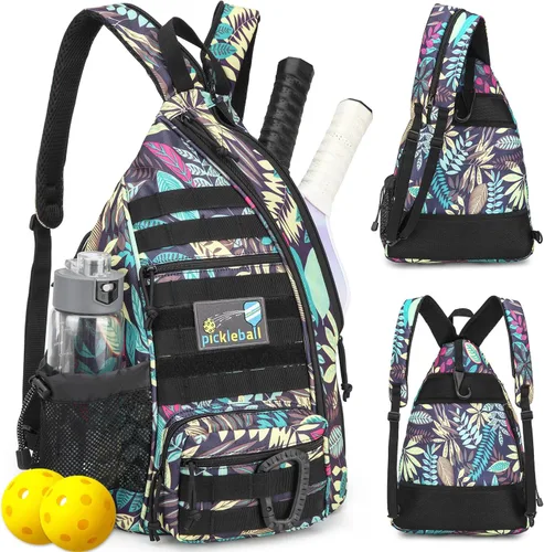 Vista 10 de Bandolera de Pickleball SunForMorning, Mochila Táctica de Pickleball para Mujeres y Hombres, Bolsa de Hombro Ajustable con Gancho para Valla y Negro