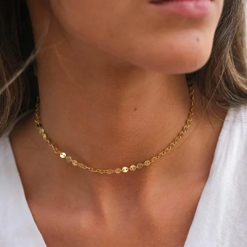 Vista 2 de Collar de oro para mujer, gargantilla chapada en oro de 14 quilates, delicados collares en capas, collar de plata para mujer, chapado en oro blanco