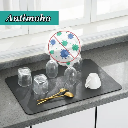 Vista 4 de Tapete de café de 20 x 16 pulgadas, súper absorbente, de secado rápido, para accesorios de cafeteras, cafetera, molinillo, decoración, encimera