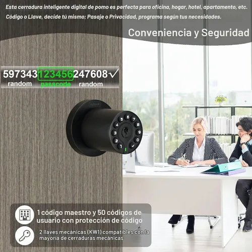 Vista 3 de iulock IU-20 Cerradura de puerta con código, pomo de puerta electrónico con teclado y llave, cerradura automática, resistente al agua, función