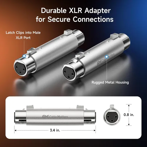 Vista 4 de Cable Matters Paquete de 2 adaptadores de cambio de género XLR a XLR, hembra a hembra F-F, acoplador XLR equilibrado hembra a hembra, carcasa