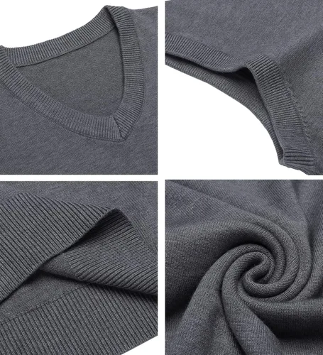 Vista 35 de Amussiar Suéter casual para hombre, chaleco con cuello en V, ajustado, sin mangas, suéter de punto