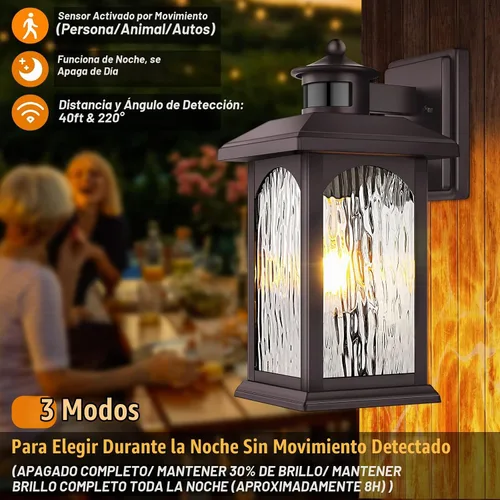 Vista 2 de FILIYANO - Lámpara de pared para exteriores con sensor de movimiento, bronce aceitado, 1 paquete