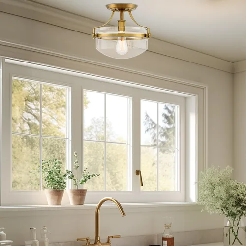 Vista 5 de Kira Home Zurich 12" Modern Schoolhouse Semi-Flush Mount Ceiling Light Latón Cálido