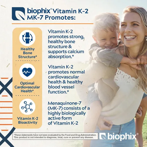 Vista 3 de biophix Vitamina K2 MK-7 300mcg, 60 cápsulas veganas - Suplemento de alta potencia para la fuerza ósea y la salud inmunológica