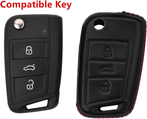 Vista 2 de Hombres Mujeres Cuero Genuino Llavero Funda Para Volkswagen/Para Skoda/Para Audi/Para Asiento Flip Car Remote Key Case Funda Funda Con Kit Llavero