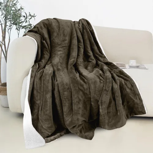 Vista 11 de Elegant Comfort - Manta reversible y ultra suave de franela con forro polar - Manta de sherpa navideña de invierno - Ligera, suave y acogedora