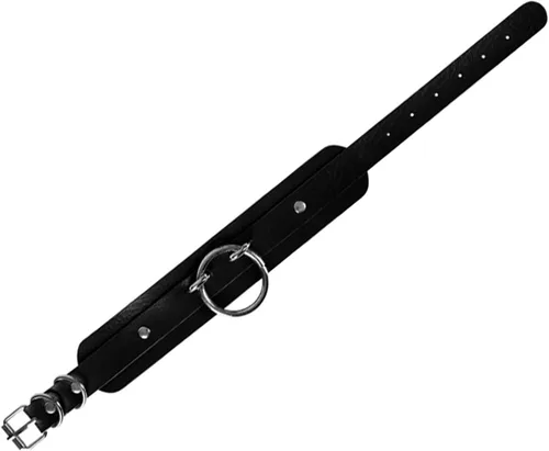 Vista 6 de Tosmifairy Gargantilla de piel sintética ancha negra para hombre, ajustable, gruesa, de poliuretano, para mujer, anillo redondo grande de aleación
