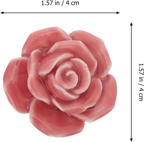 Vista 8 de LIFKOME 8 tiradores de rosas de cerámica para gabinete, pomos de armario para cajones, pomos de puerta de flores de rosas florales, pomos