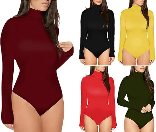 Vista 6 de Sumtory Body de manga larga con cuello alto para mujer, leotardo de tanga sólido