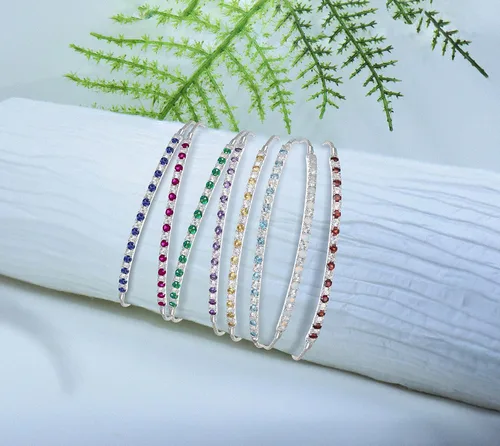 Vista 7 de Pulsera Bolo ajustable de zafiro blanco creado en laboratorio, plata de ley, fácil de poner y quitar (tamaño de muñeca de 6, 7 y 8 pulgadas)