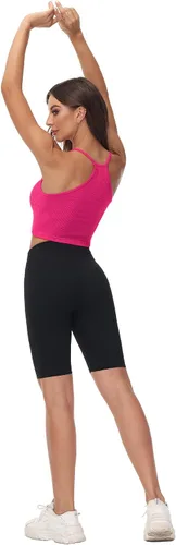 Vista 6 de Attifall Camiseta corta acanalada sin mangas para mujer, sin costuras, espalda cruzada, tirantes delgados, para entrenamiento, deportes, conjuntos