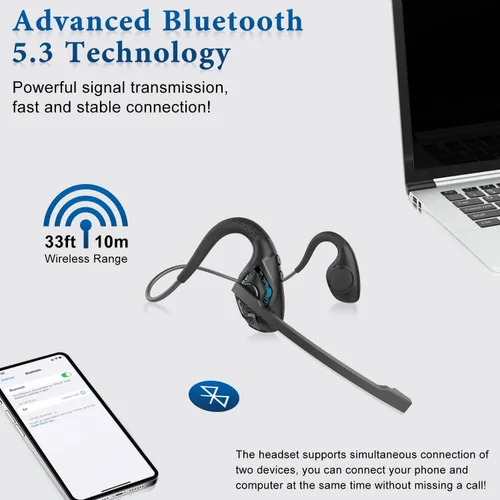 Vista 6 de BANIGIPA G2 Cyan - Auriculares inalámbricos Bluetooth con micrófono con cancelación de ruido, 270 giratorios, cómodos, batería de larga duración