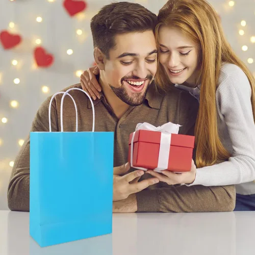 Vista 5 de YADIAN 20 bolsas de regalo de papel kraft, bolsas azules para recuerdos de fiesta a granel con asas, golosinas y bolsas de venta al por menor