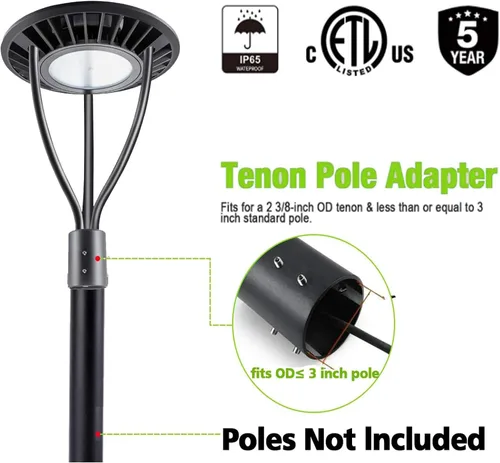 Vista 5 de Luz LED de poste superior con fotocélula del atardecer al amanecer, 20W/30W/40W/60W vatiaje seleccionable, 3000K/4000K/5000K CCT sintonizable, luces