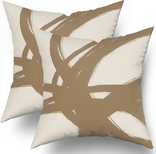 Vista 16 de Juego de 2 fundas de almohada de línea de arte abstracto negro y marrón de 16 x 16 pulgadas, juego de 2 fundas de almohada decorativas con estampado