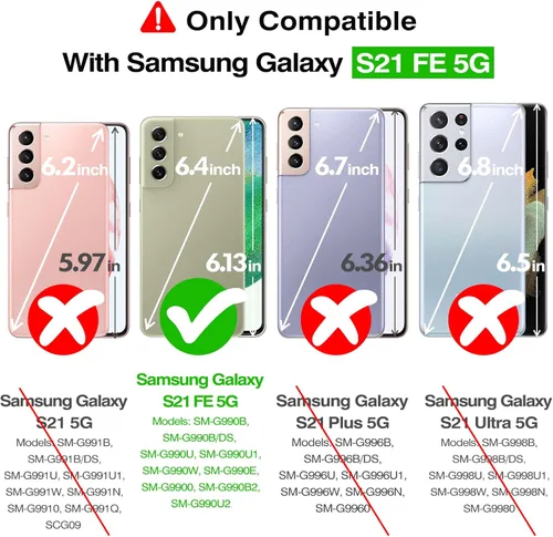 Vista 2 de Rayboen Funda para Samsung Galaxy S21 FE 5G con 2 protectores de pantalla suaves, diseño híbrido transparente, a prueba de golpes, delgada
