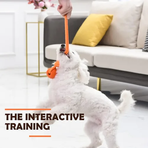 Vista 4 de Pelota de entrenamiento para perros en una cuerda, pelota de goma para perros con asa para tira y afloja K9, recompensas de entrenamiento
