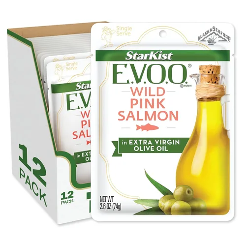 Vista 5 de StarKist AmazonFresh E.V.O.O. Salmón rosa capturado en la naturaleza, bolsa de 2.6 onzas, 2.6 onzas 14g of Protein Per Serving, Features Extra