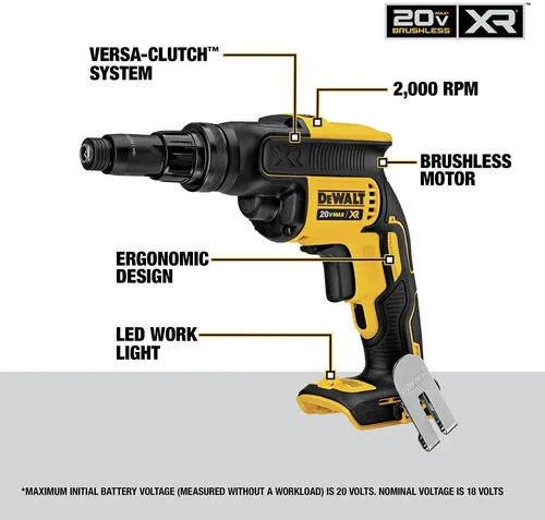 Vista 3 de DEWALT Pistola de tornillo 20V MAX XR, embrague Versa, par ajustable, solo herramienta (DCF622B)