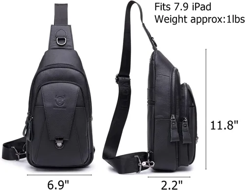 Vista 2 de BULLCAPTAIN Bolso bandolera de cuero para hombre con múltiples bolsillos cruzado en el pecho, mochila de hombro casual de viaje