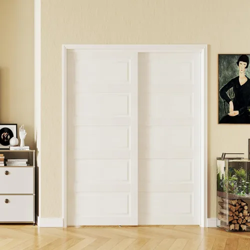 Vista 8 de 5-Panel Closet Doors, 48"(Double 25") x 80" Sliding Door for Bedrooms