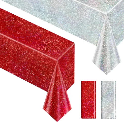 Vista 42 de Just Shimmer Mantel holográfico azul claro de 40" x 108" Decoración de fiesta rosa fuerte Día de San Valentín Fiesta de cumpleaños Decoración