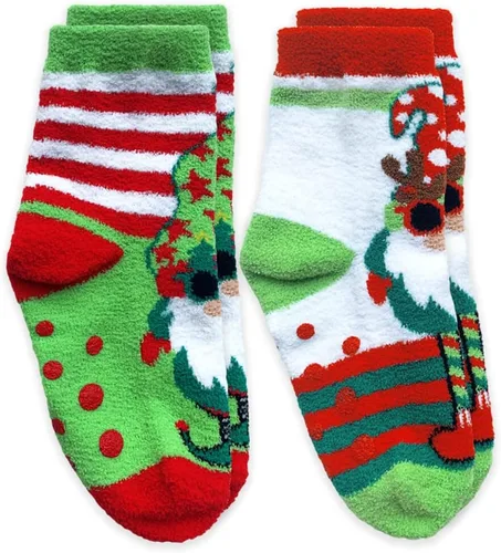 Vista 2 de Jefferies Socks girls Holiday Gnome Fuzzy Slipper Non-skid 2 Pack
