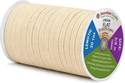 Vista 19 de Mandala Crafts 20 yardas 1/2 pulgada 0.472 in bandas elásticas beige