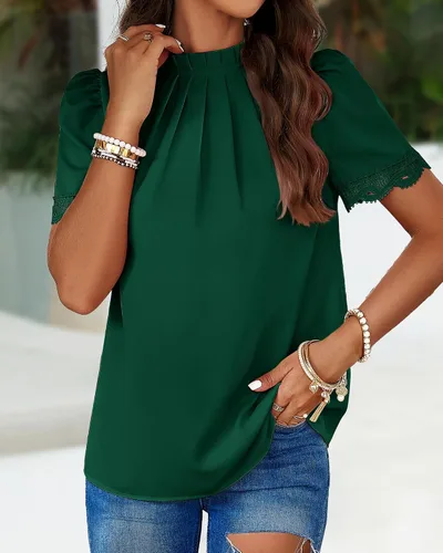 Vista 3 de BTFBM Blusas de cuello alto falso para mujer, elegantes y casuales Verde oscuro