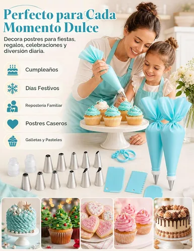 Vista 8 de Juego de bolsas y puntas de tubería, suministros de decoración de pasteles reutilizables con 2 bolsas reutilizables, 12 puntas de glaseado, 2